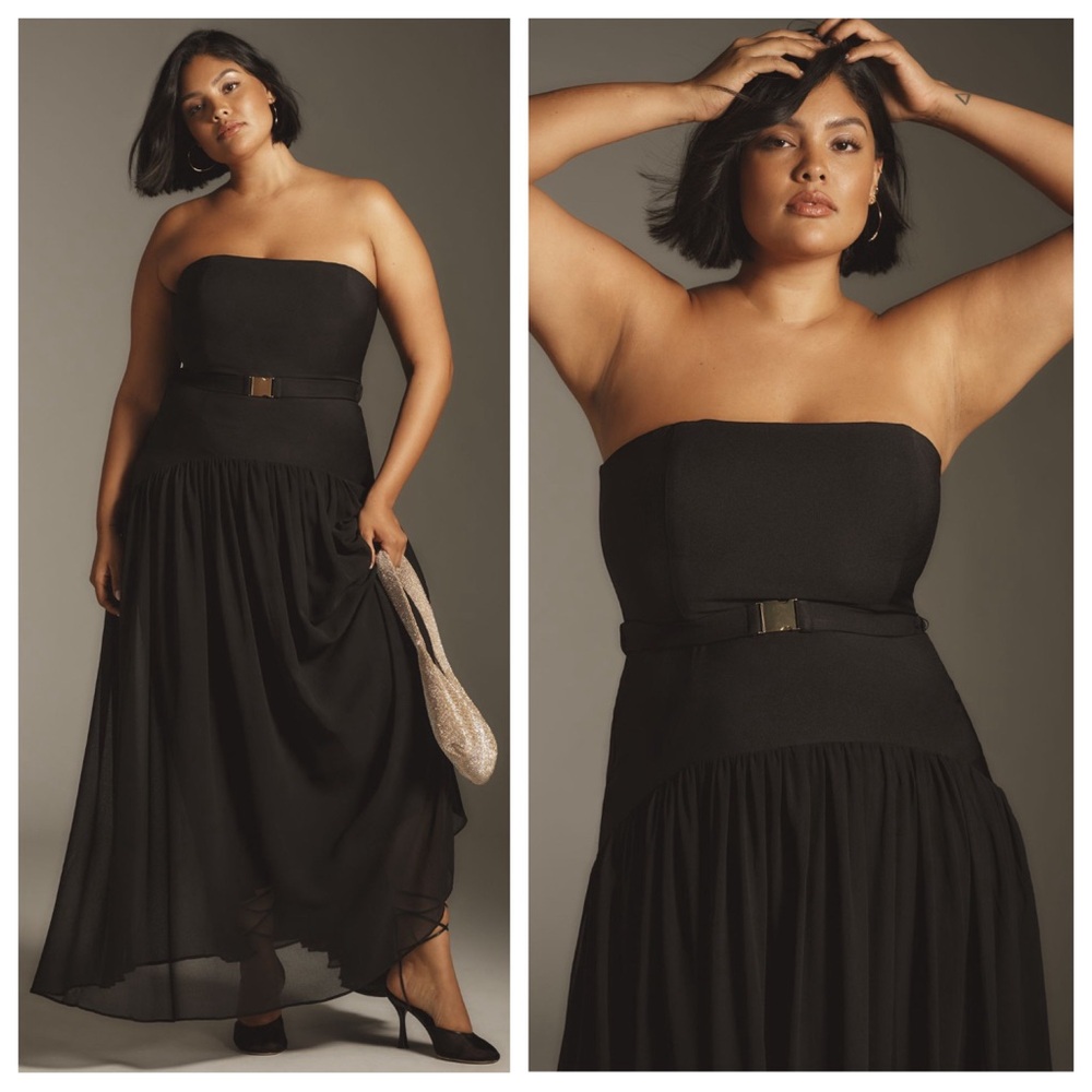 NEW Anthropologie Hutch Carmel Drop Waist Strapless Belted Maxi Dress Black